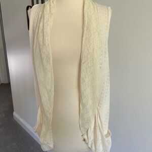 NWOT Belle du Jour Ivory Cream Lace Open Front Vest Pockets PrairieCore XL